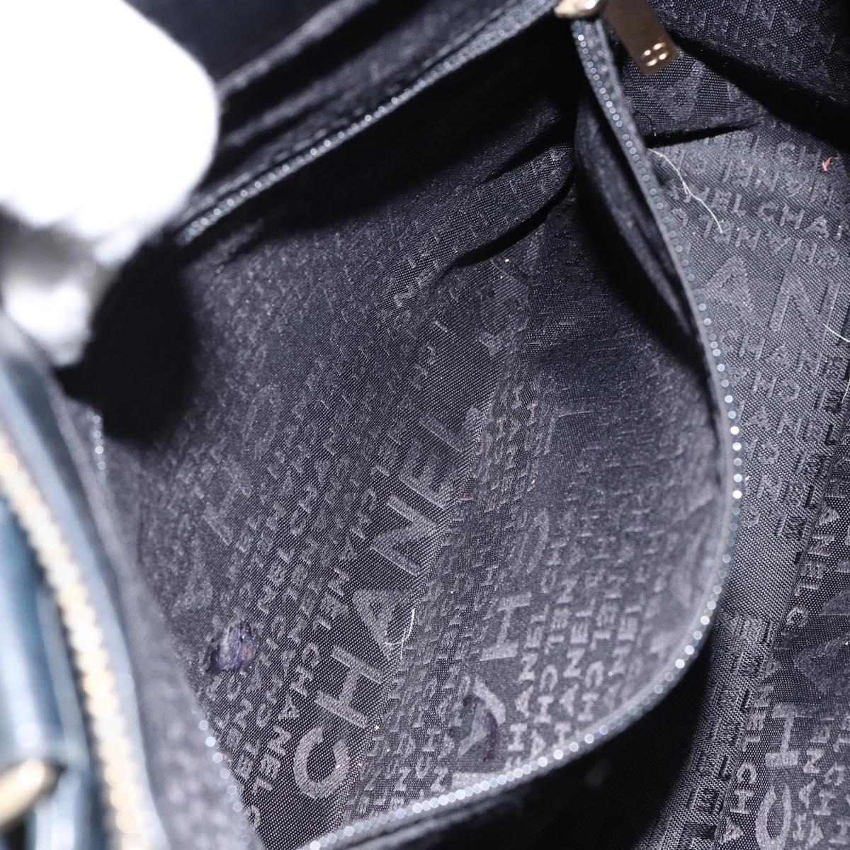 CHANEL Choco Bar COCO Mark Tote Bag Lamb Skin Black CC Auth ki6083