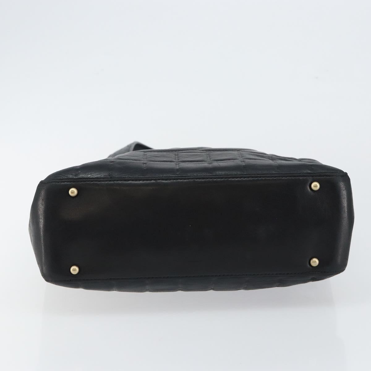 CHANEL Choco Bar COCO Mark Tote Bag Lamb Skin Black CC Auth ki6083