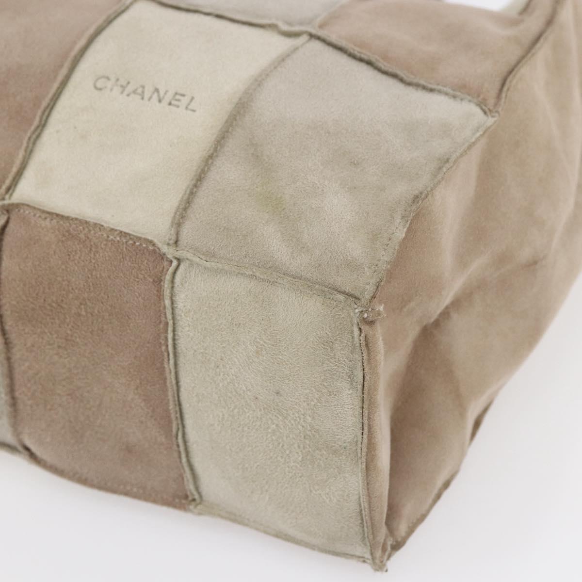 CHANEL patchwork Tote Bag Suede Beige CC Auth ki6084