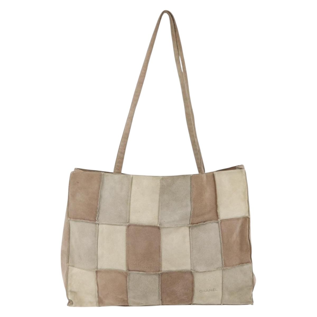 CHANEL patchwork Tote Bag Suede Beige CC Auth ki6084