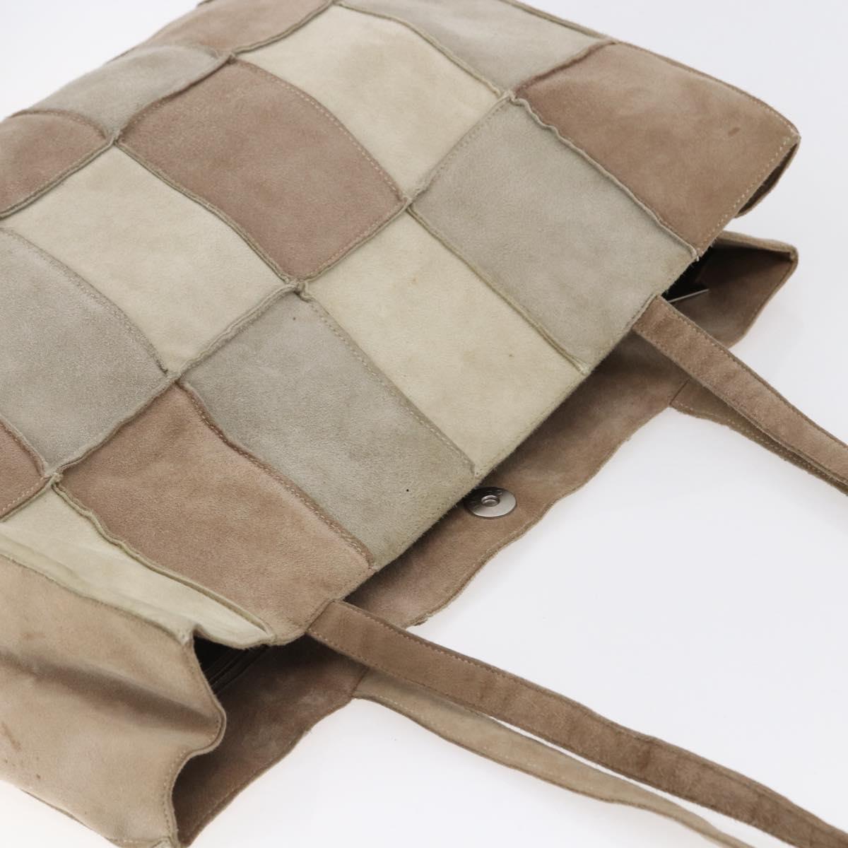 CHANEL patchwork Tote Bag Suede Beige CC Auth ki6084