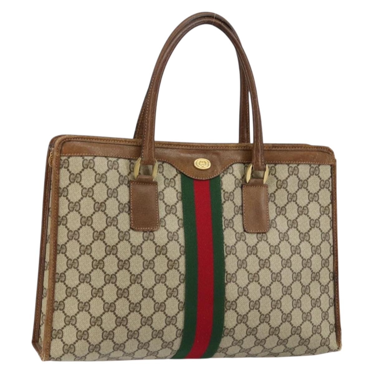 GUCCI GG Supreme Web Sherry Line Hand Bag PVC Leather Beige Red Auth ki6087