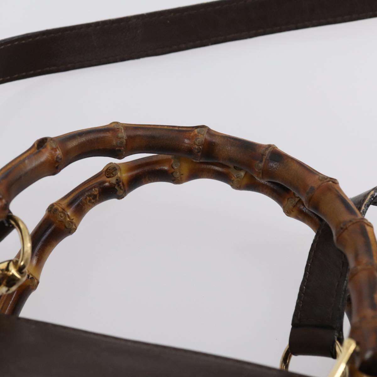 GUCCI Bamboo Hand Bag Leather 2way Brown Auth ki6088