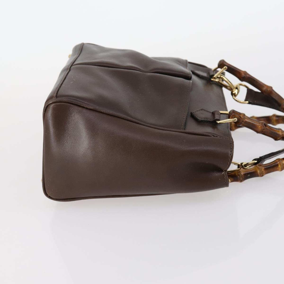GUCCI Bamboo Hand Bag Leather 2way Brown Auth ki6088