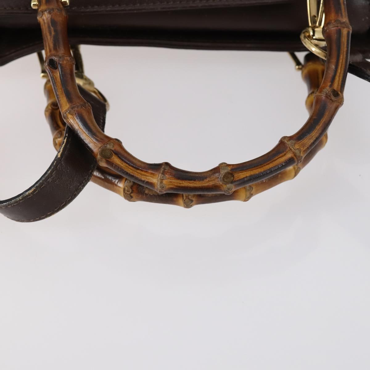 GUCCI Bamboo Hand Bag Leather 2way Brown Auth ki6088