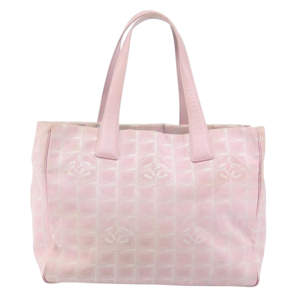 CHANEL New travel line Tote Bag Nylon Pink CC Auth ki6092