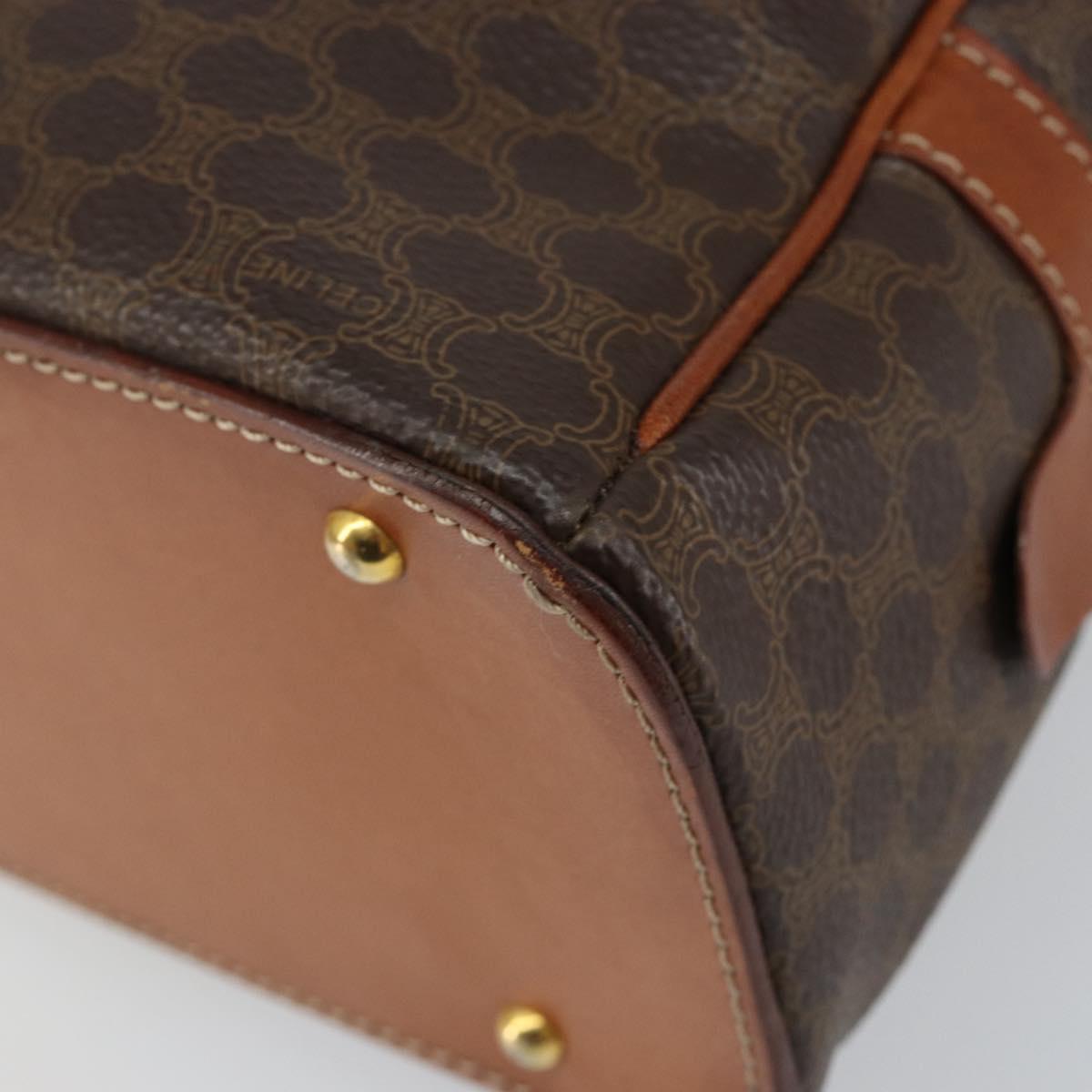 CELINE Macadam Canvas Hand Bag PVC Leather Brown Auth ki6094