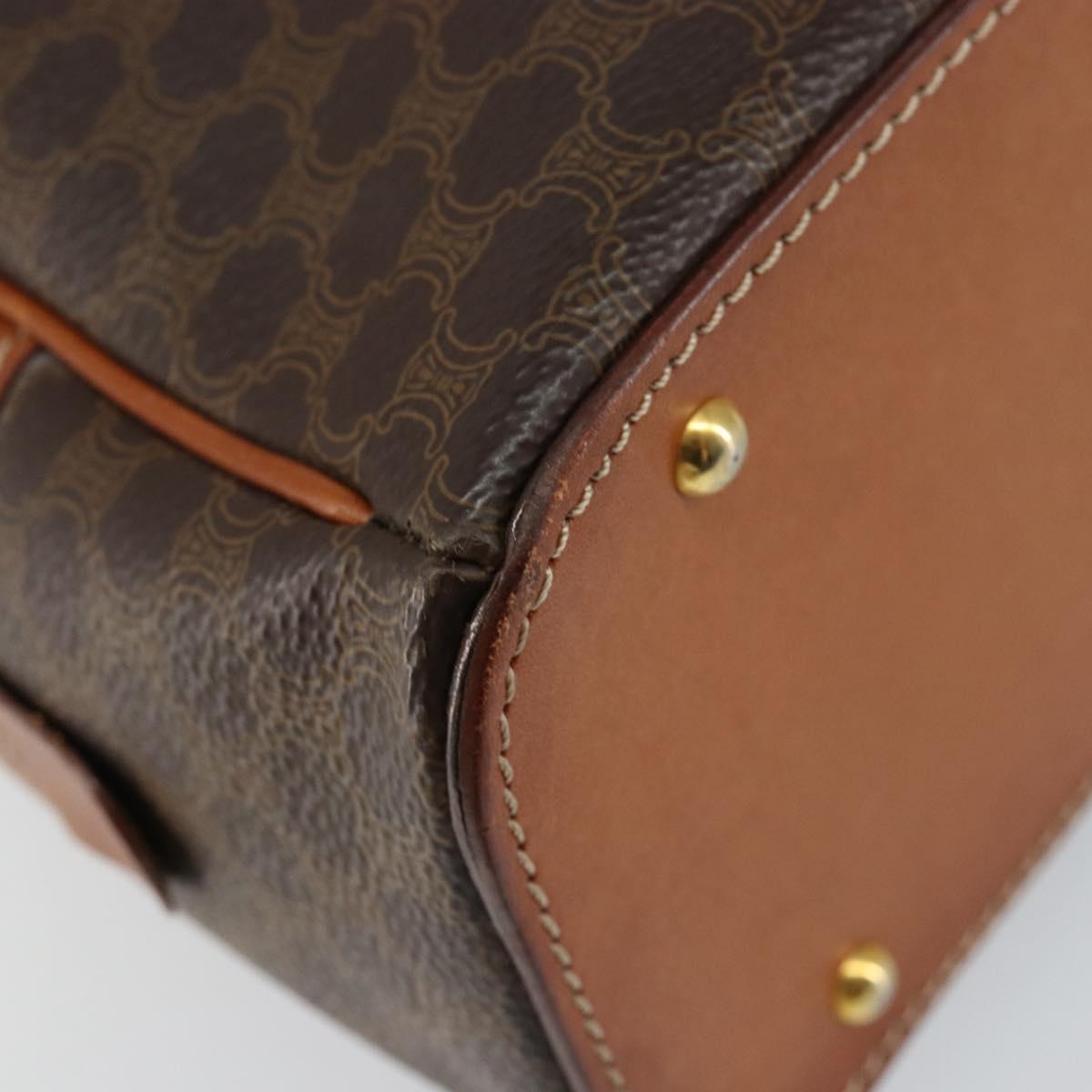 CELINE Macadam Canvas Hand Bag PVC Leather Brown Auth ki6094