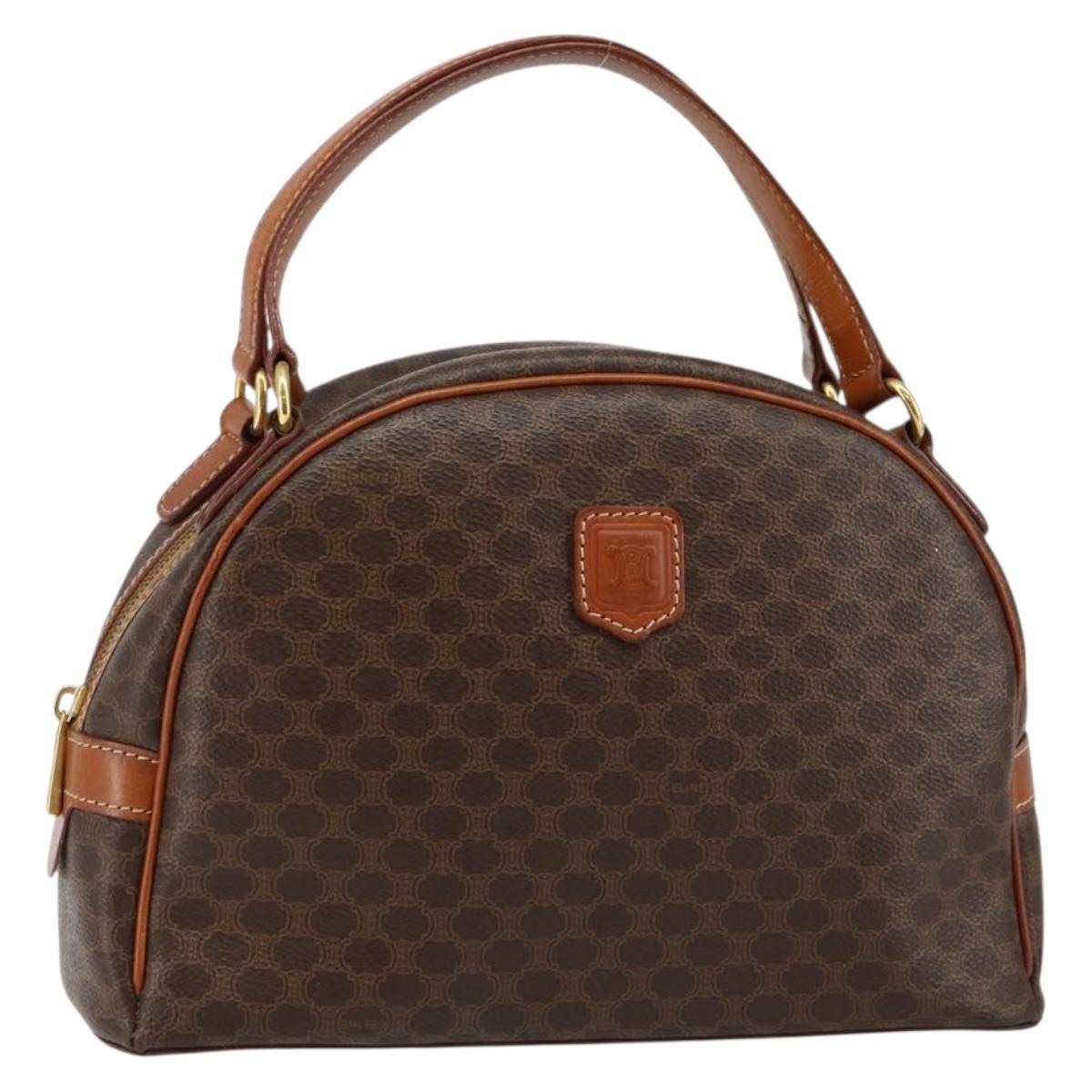 CELINE Macadam Canvas Hand Bag PVC Leather Brown Auth ki6094