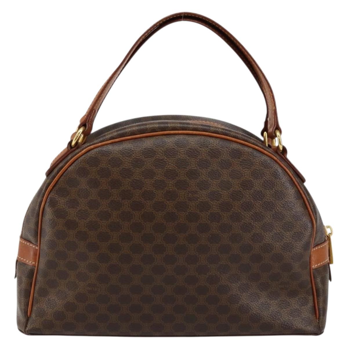 CELINE Macadam Canvas Hand Bag PVC Leather Brown Auth ki6094