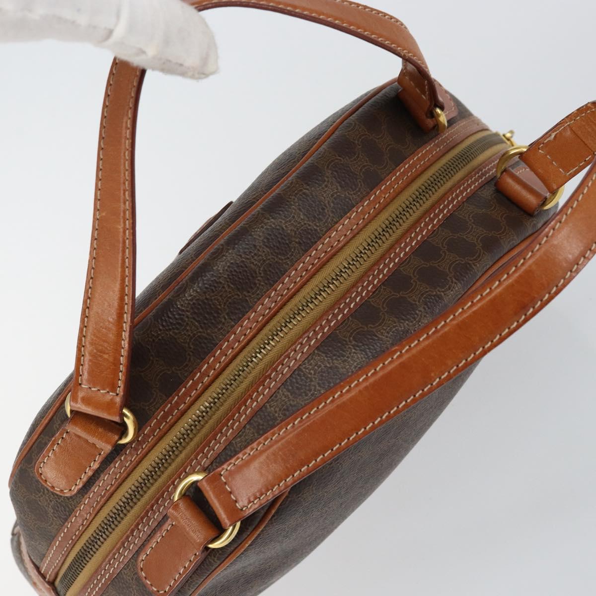 CELINE Macadam Canvas Hand Bag PVC Leather Brown Auth ki6094