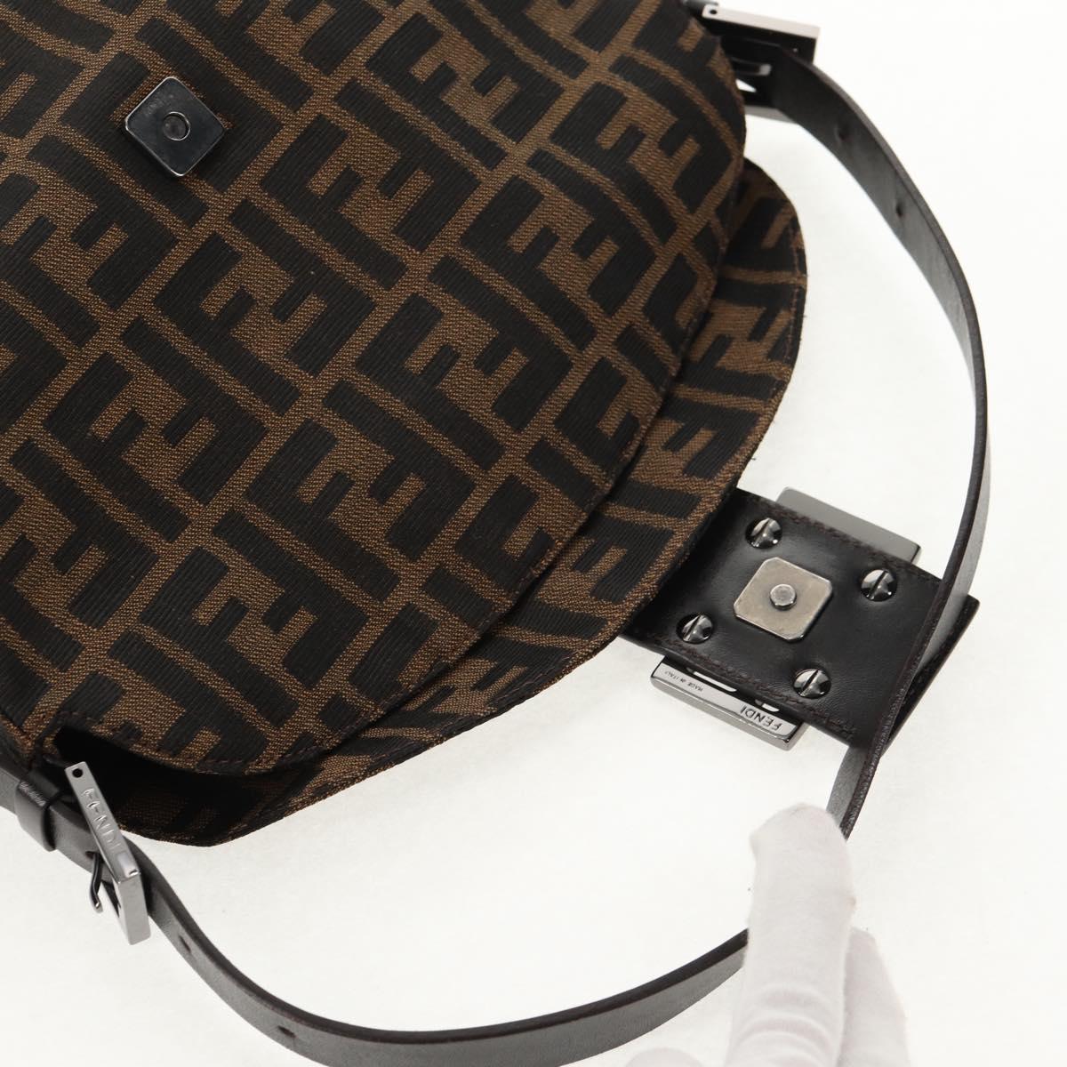 FENDI Zucca Canvas Mamma Baguette Shoulder Bag Brown Black Auth ki6096V