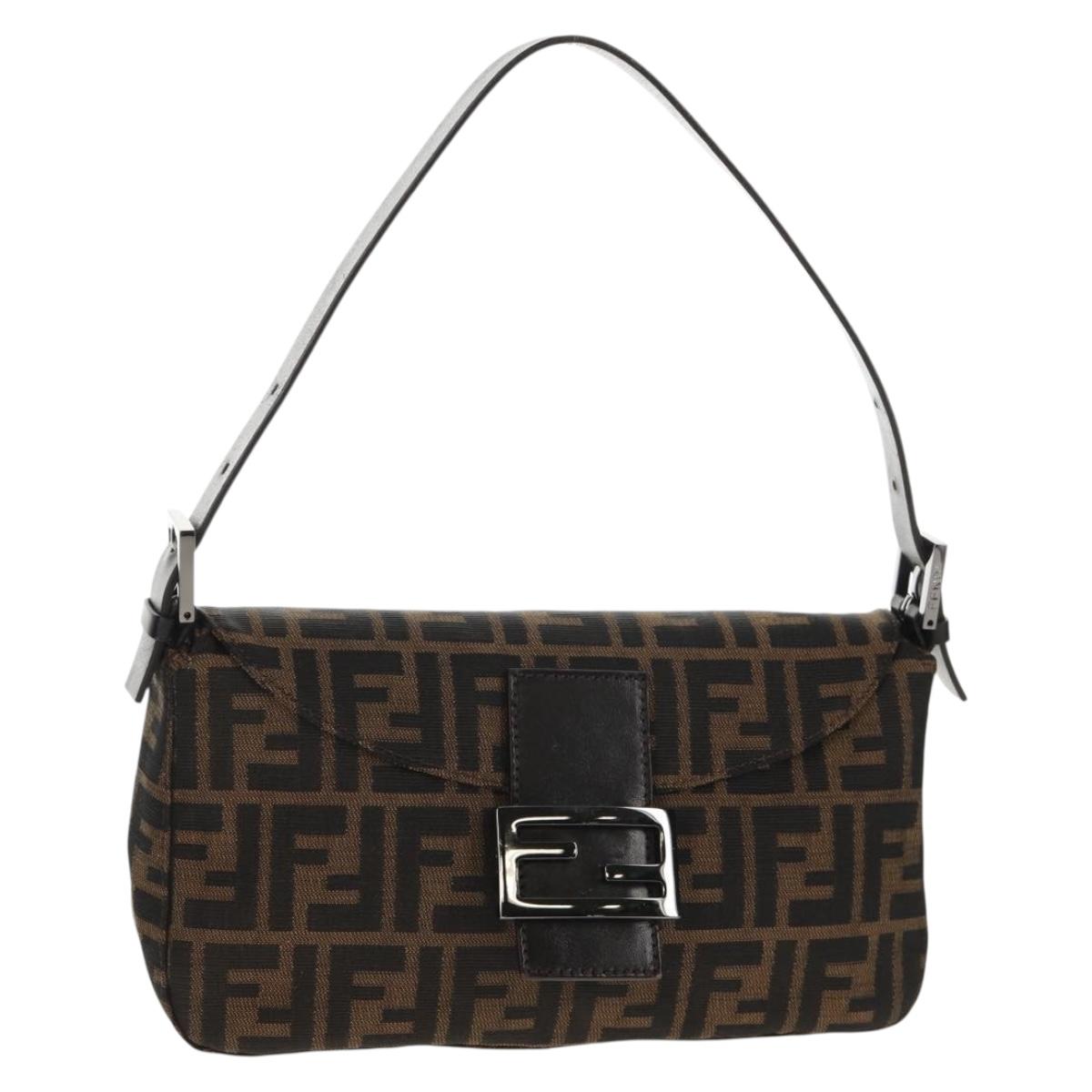 FENDI Zucca Canvas Mamma Baguette Shoulder Bag Brown Black Auth ki6096V