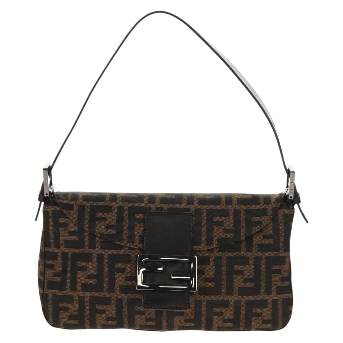 FENDI Zucca Canvas Mamma Baguette Shoulder Bag Brown Black Auth ki6096V