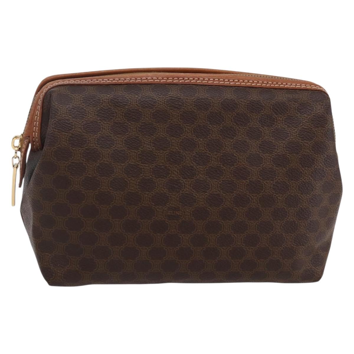 CELINE Macadam Canvas Pouch PVC Leather Brown Auth ki6100