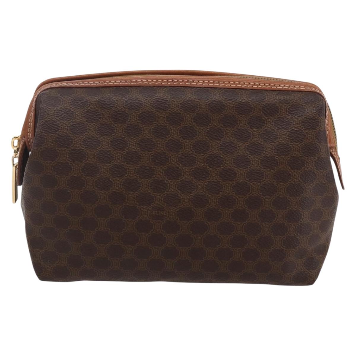 CELINE Macadam Canvas Pouch PVC Leather Brown Auth ki6100