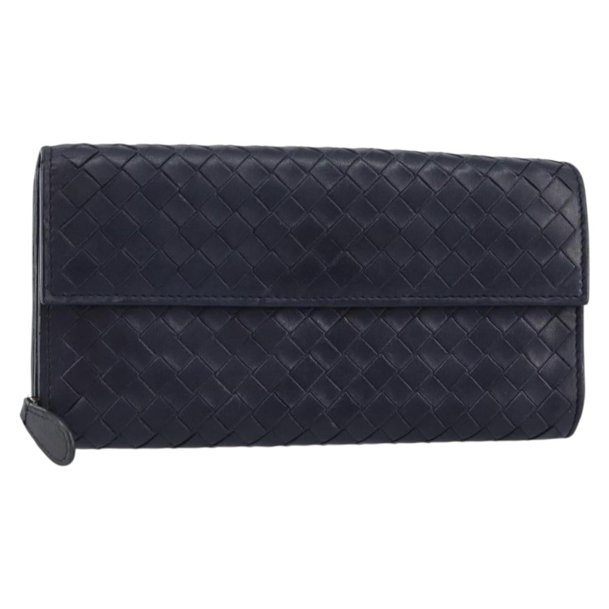 BOTTEGAVENETA INTRECCIATO Long Wallet Leather Navy Auth ki6102