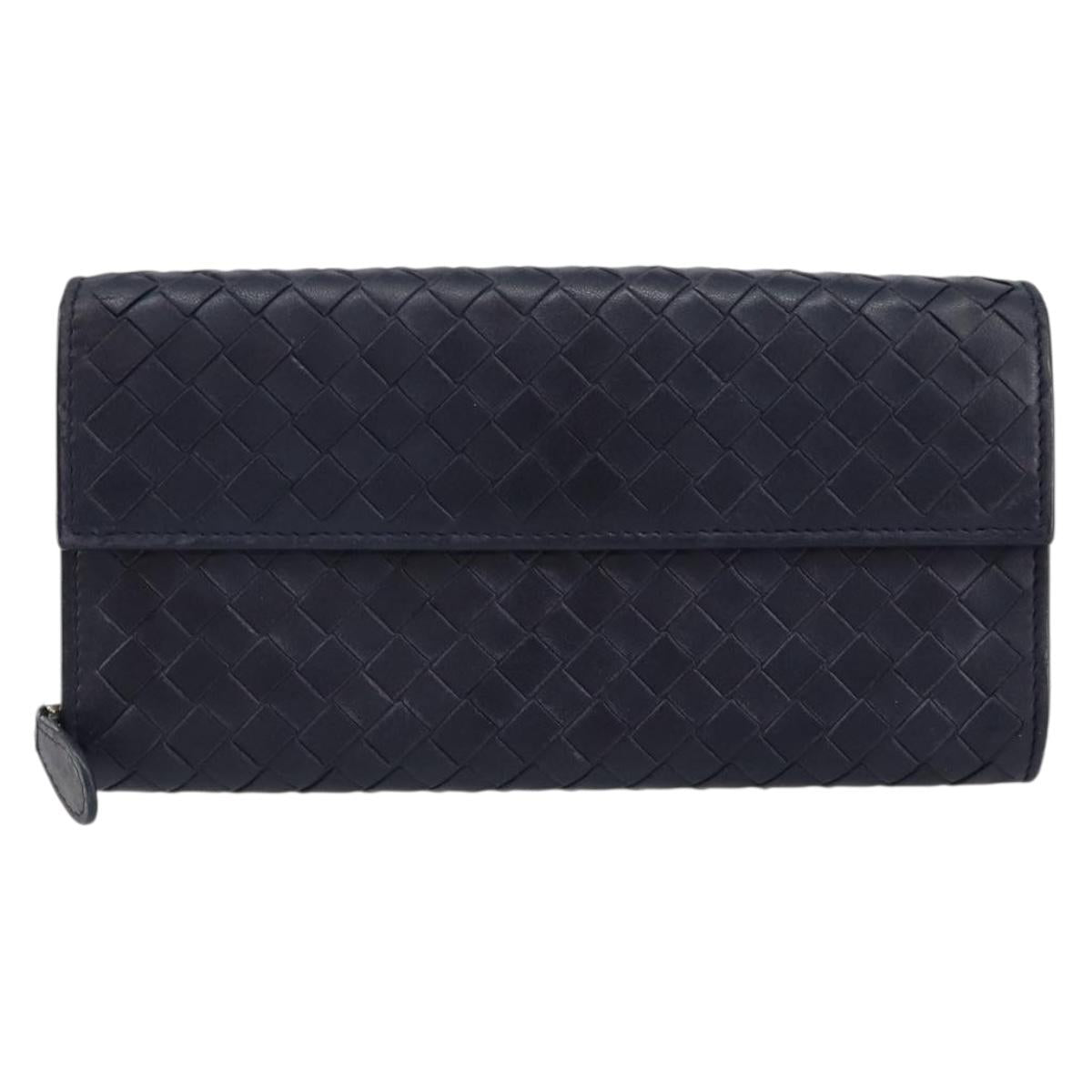 BOTTEGAVENETA INTRECCIATO Long Wallet Leather Navy Auth ki6102