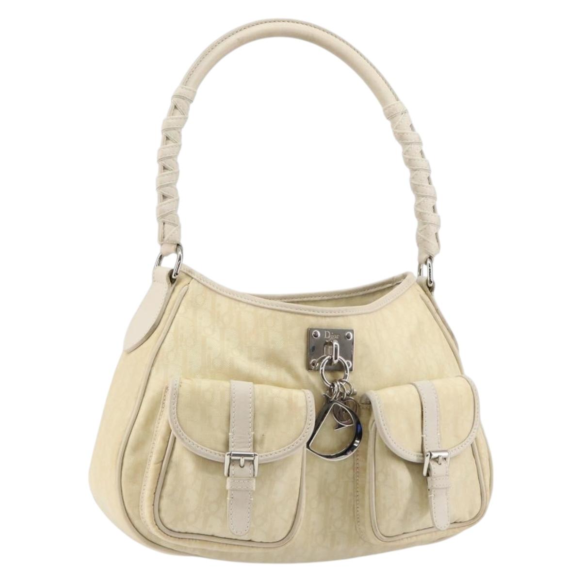 Christian Dior Trotter Canvas Lovely Shoulder Bag Nylon White Auth ki6103
