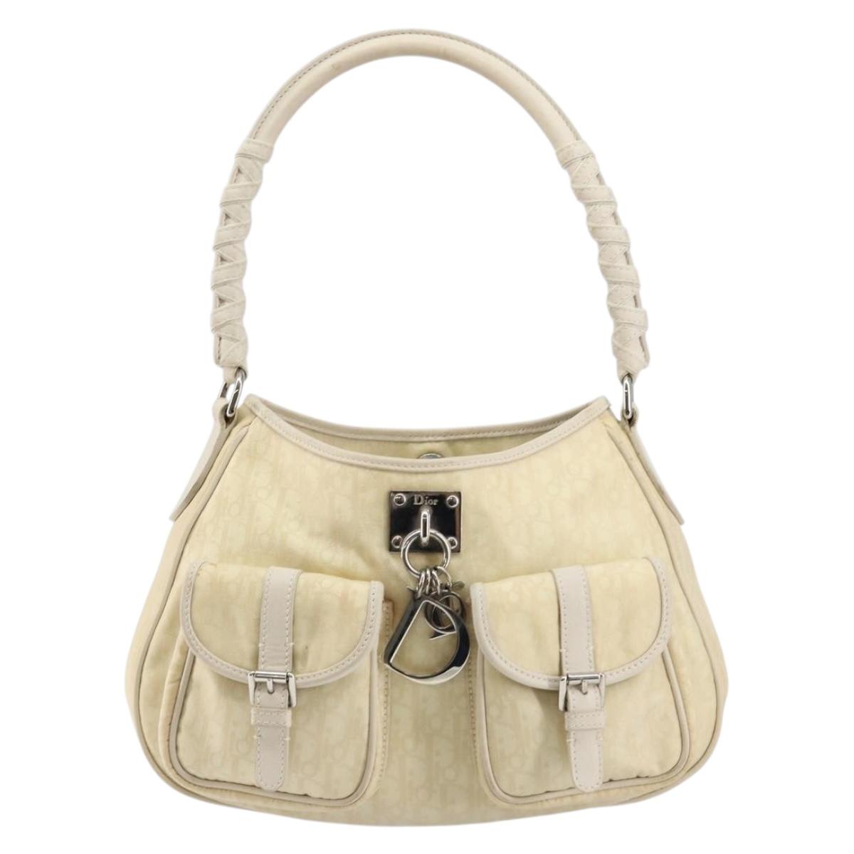 Christian Dior Trotter Canvas Lovely Shoulder Bag Nylon White Auth ki6103