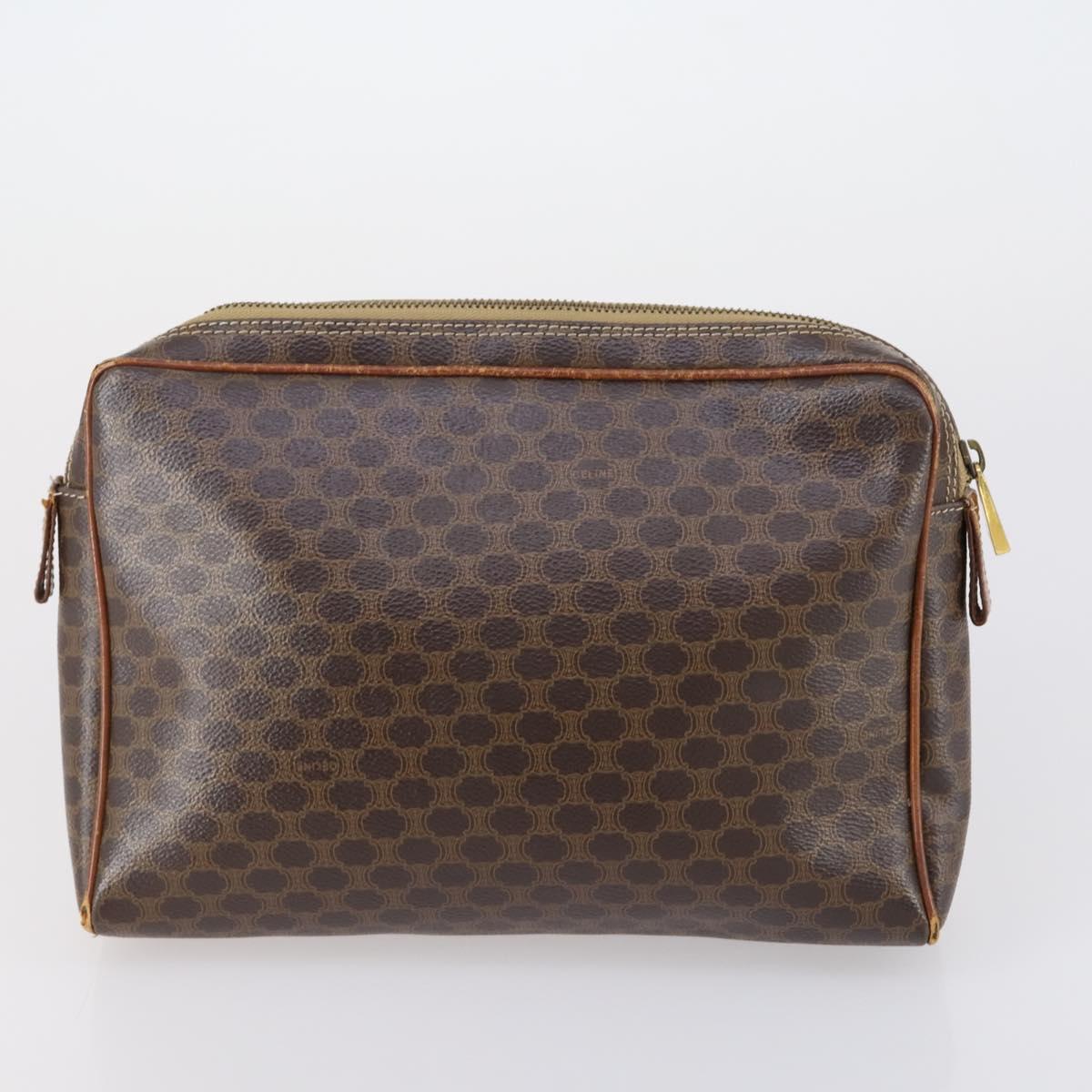 CELINE Macadam Canvas Shoulder Bag PVC 5 Set Brown Auth ki6106