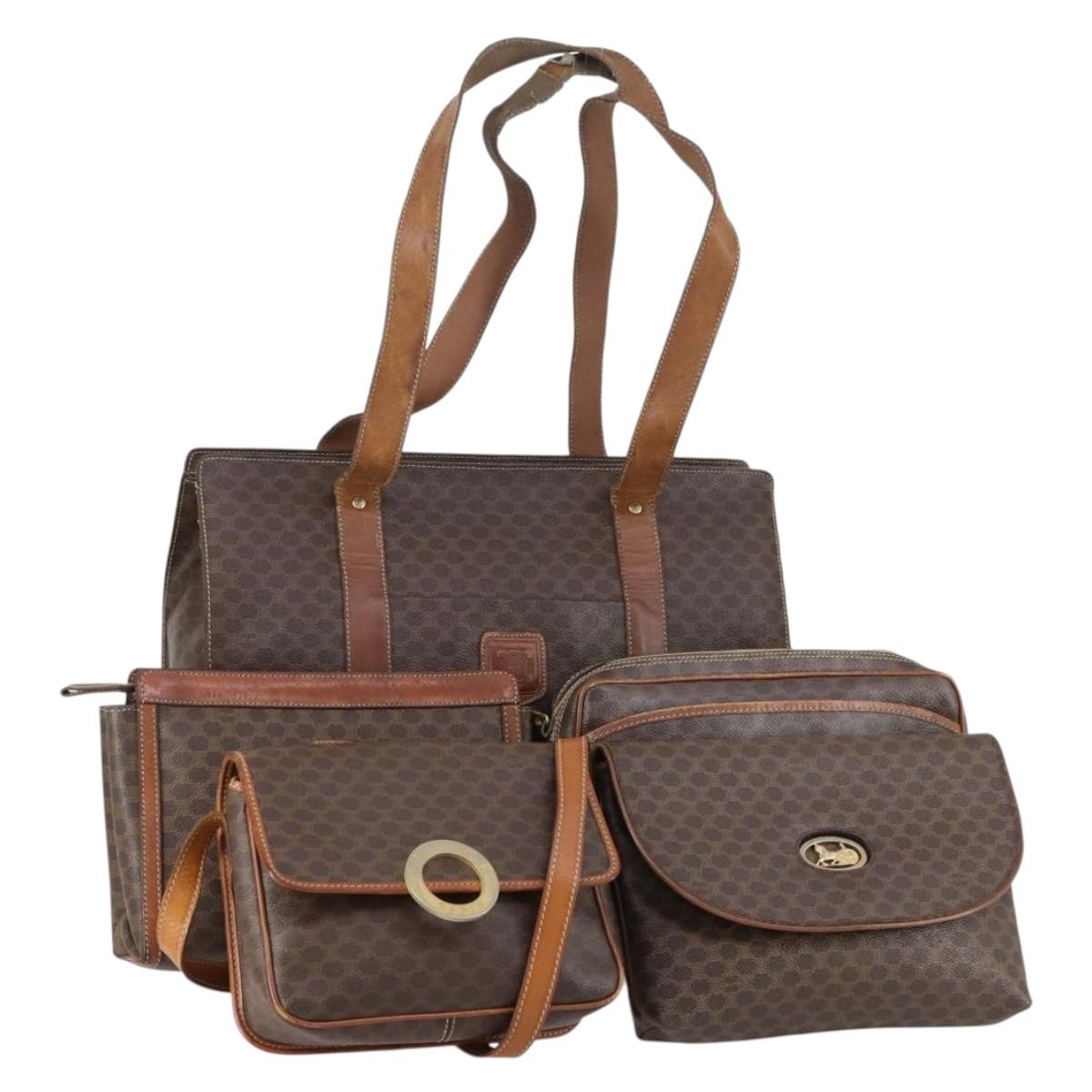 CELINE Macadam Canvas Shoulder Bag PVC 5 Set Brown Auth ki6106