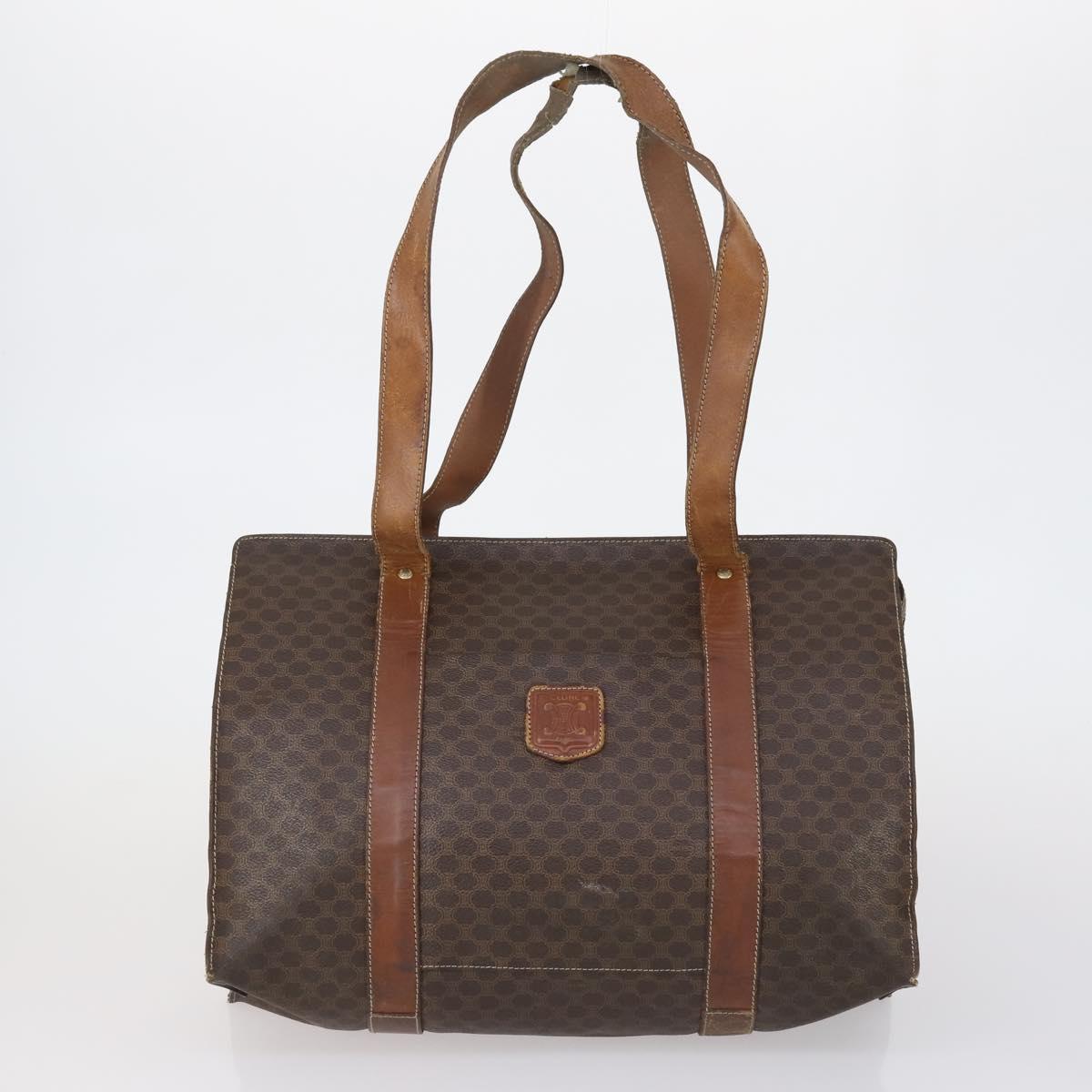 CELINE Macadam Canvas Shoulder Bag PVC 5 Set Brown Auth ki6106