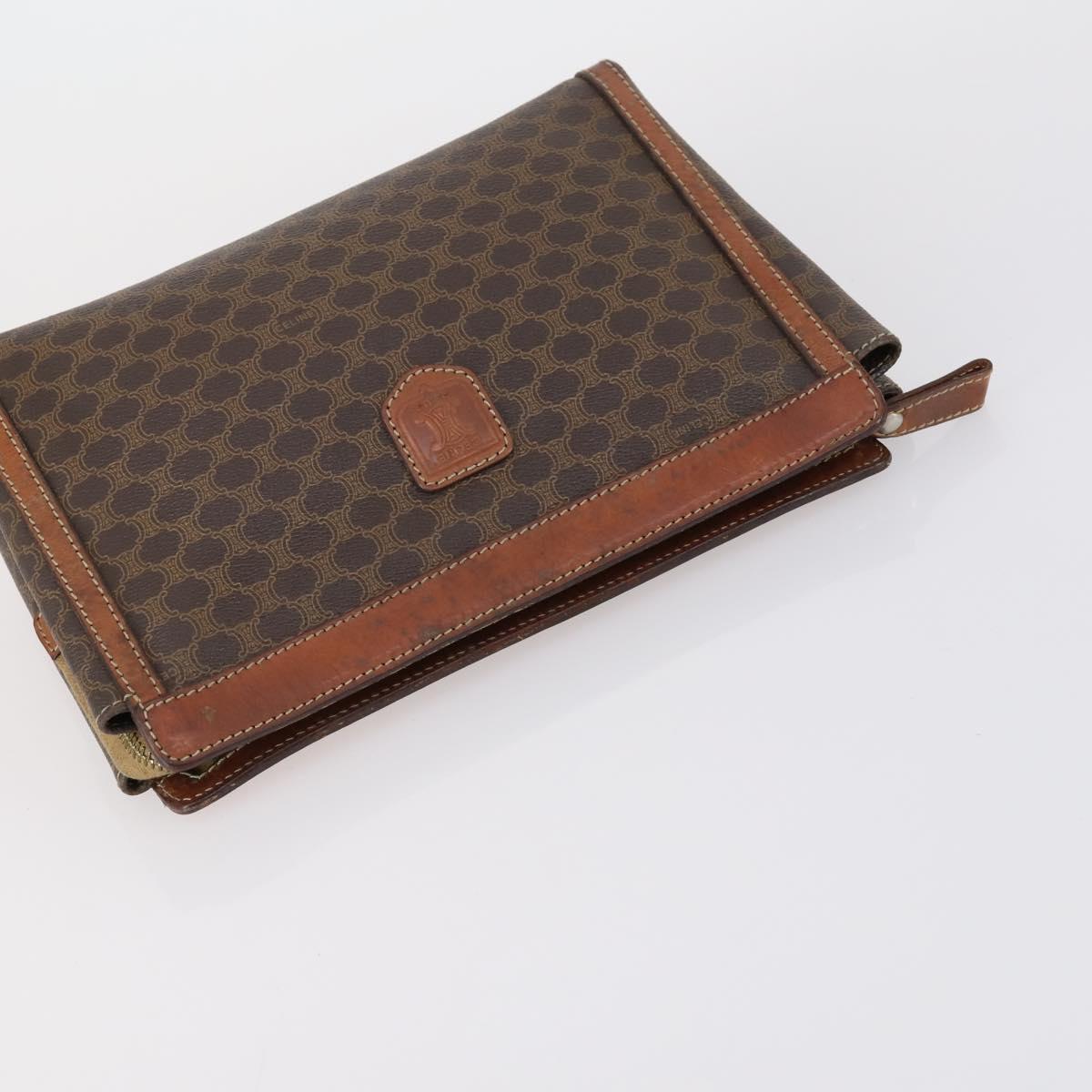 CELINE Macadam Canvas Shoulder Bag PVC 5 Set Brown Auth ki6106