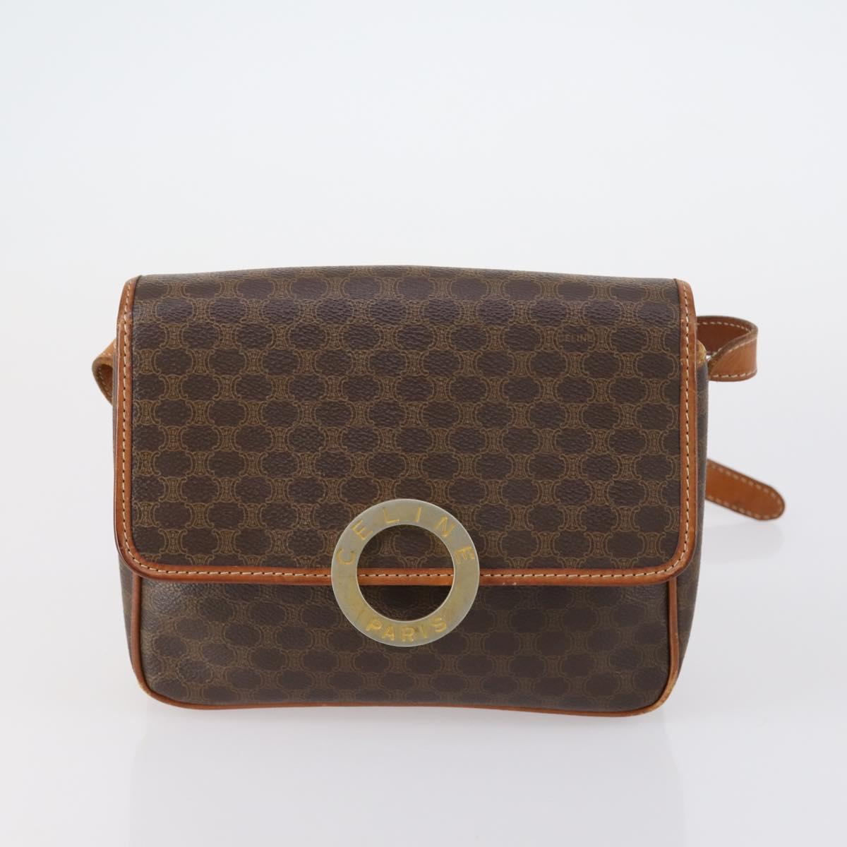 CELINE Macadam Canvas Shoulder Bag PVC 5 Set Brown Auth ki6106