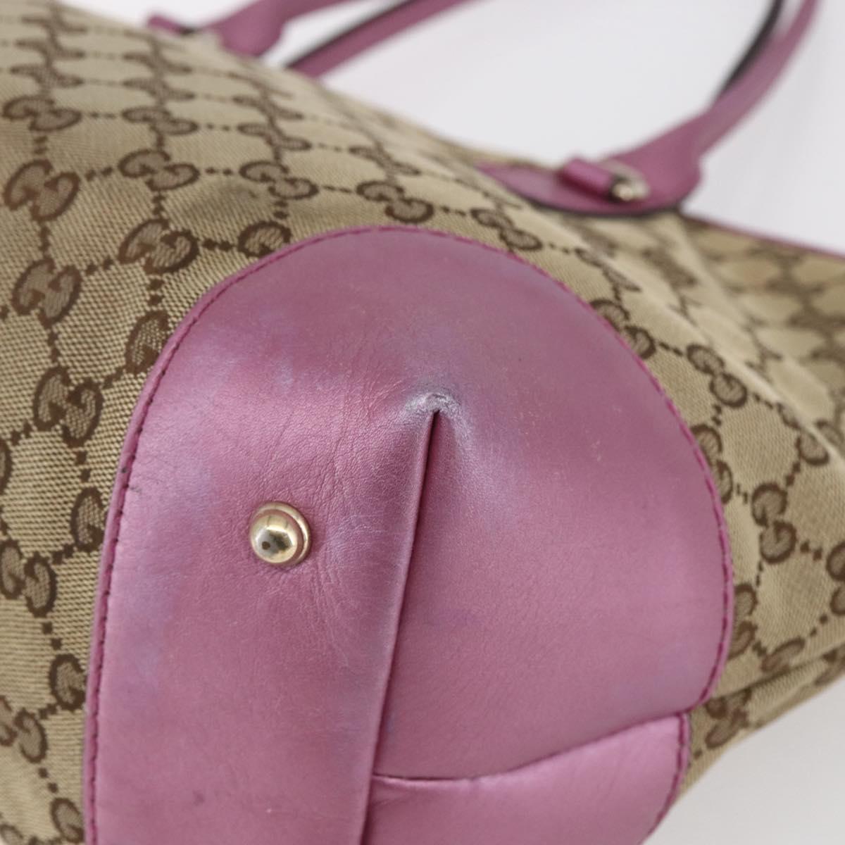 GUCCI GG Canvas Bamboo heart Tote Bag Beige Pink Auth ki6107