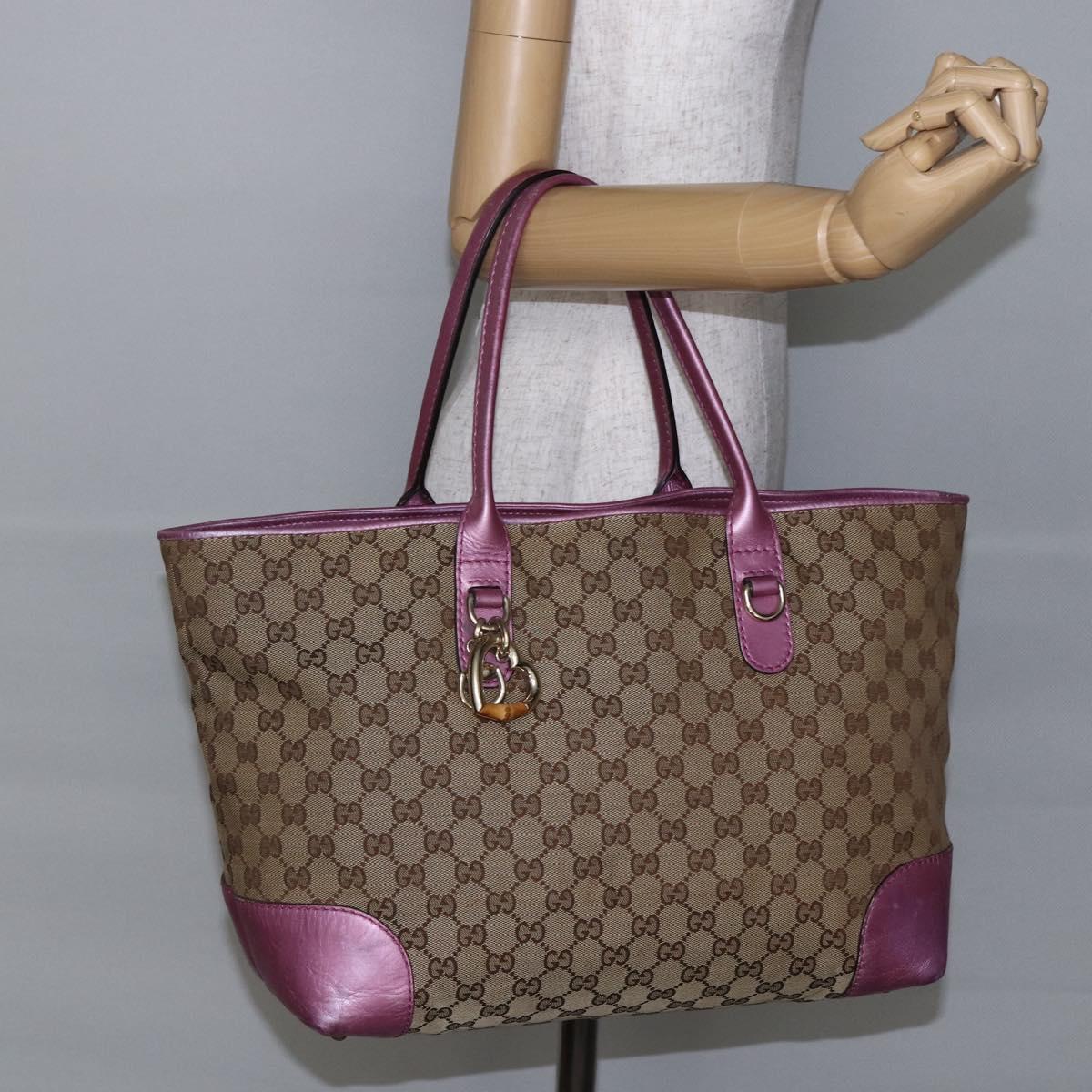 GUCCI GG Canvas Bamboo heart Tote Bag Beige Pink Auth ki6107