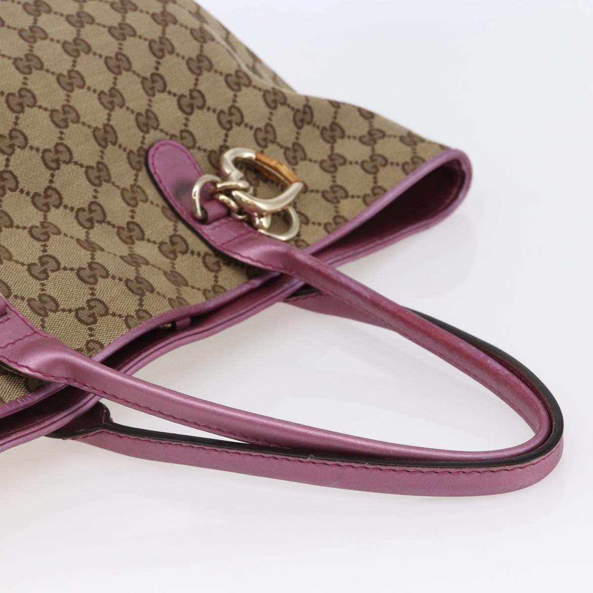 GUCCI GG Canvas Bamboo heart Tote Bag Beige Pink Auth ki6107