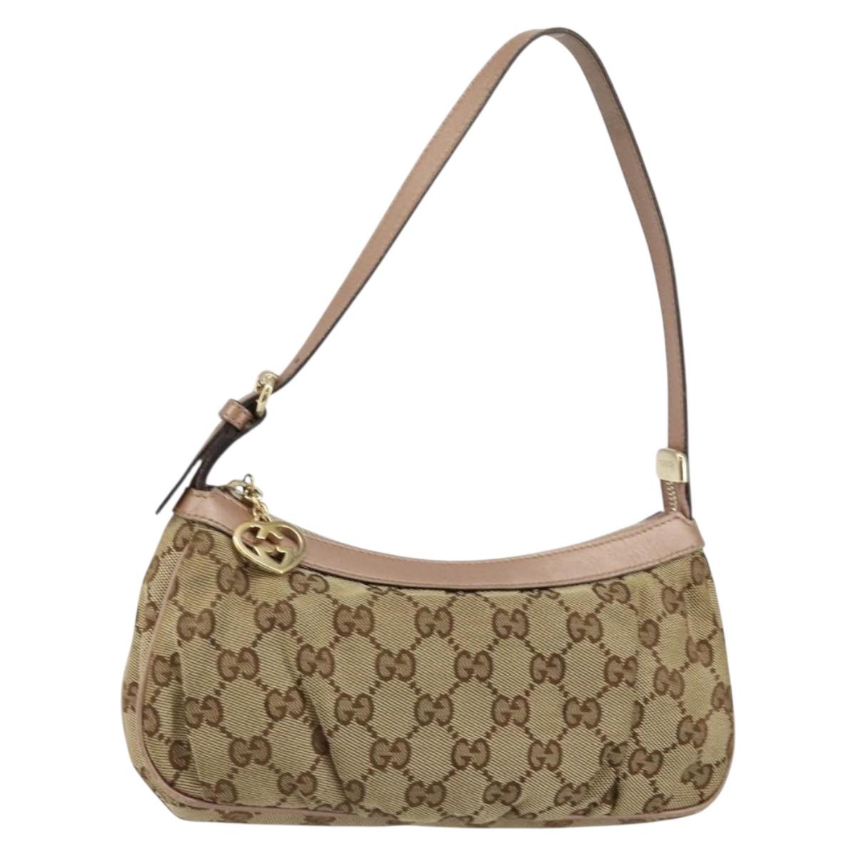 GUCCI GG Canvas Lovely heart Accessory Pouch Beige Pink Auth ki6108