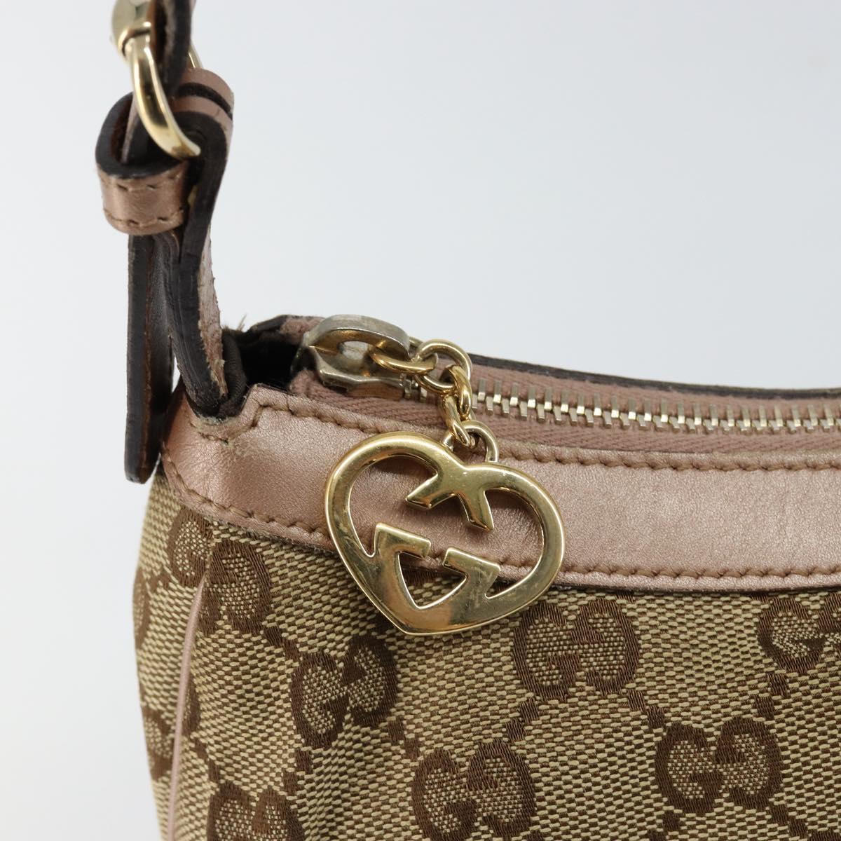 GUCCI GG Canvas Lovely heart Accessory Pouch Beige Pink Auth ki6108