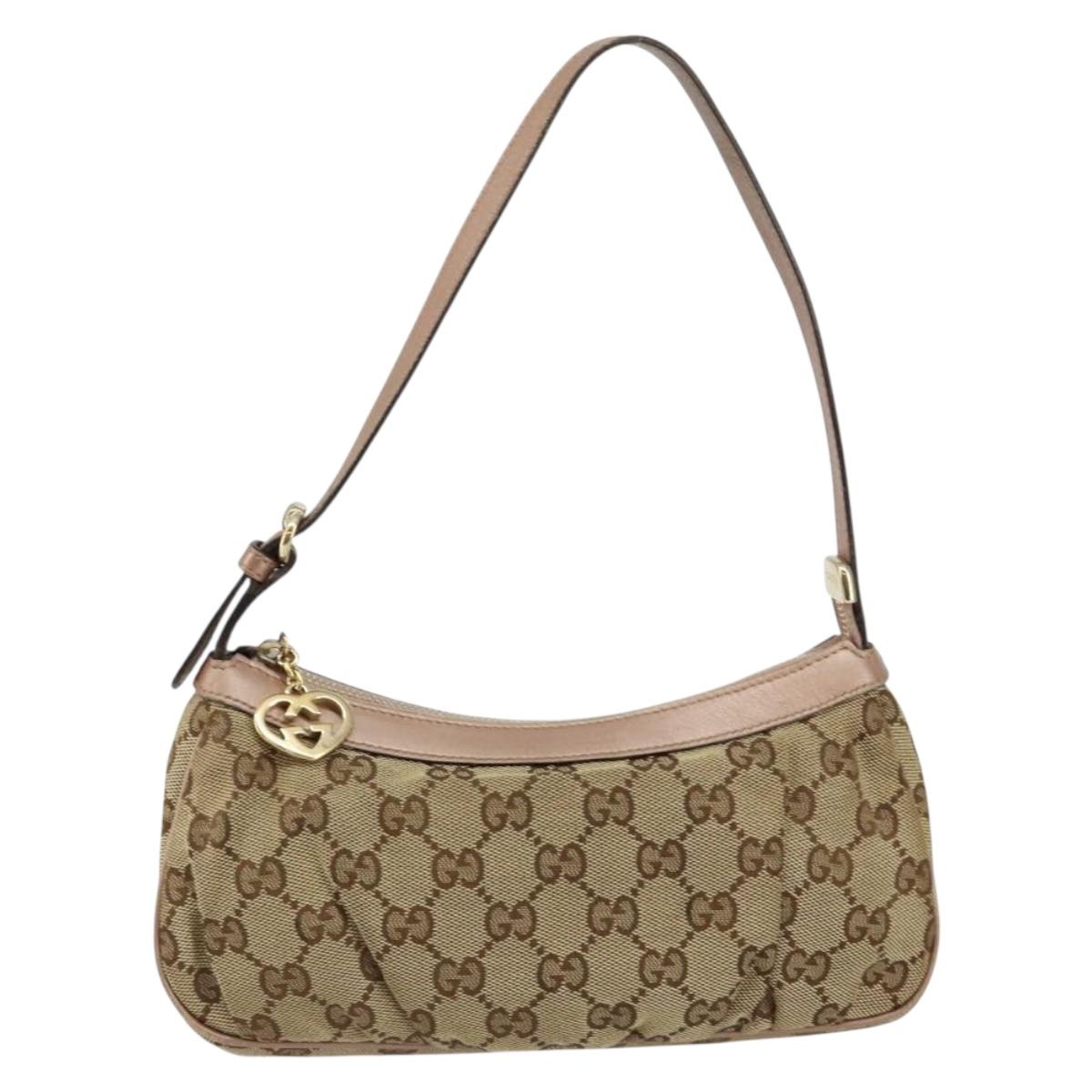 GUCCI GG Canvas Lovely heart Accessory Pouch Beige Pink Auth ki6108