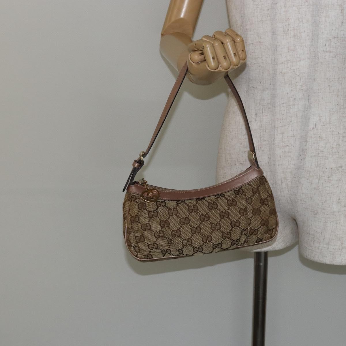GUCCI GG Canvas Lovely heart Accessory Pouch Beige Pink Auth ki6108