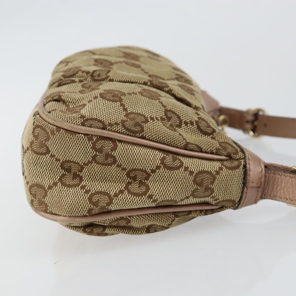 GUCCI GG Canvas Lovely heart Accessory Pouch Beige Pink Auth ki6108