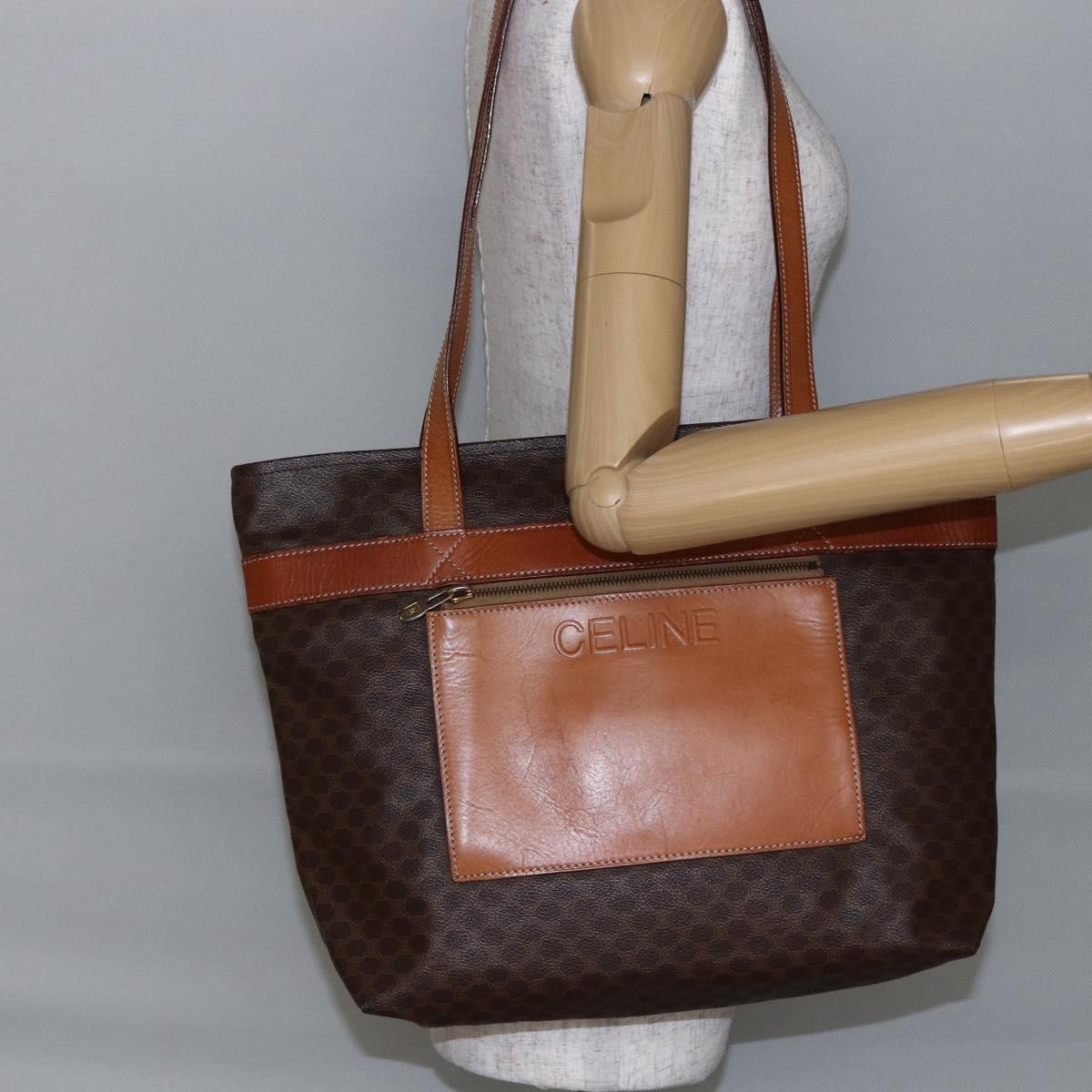 CELINE Macadam Canvas Tote Bag PVC Leather Brown Auth ki6109