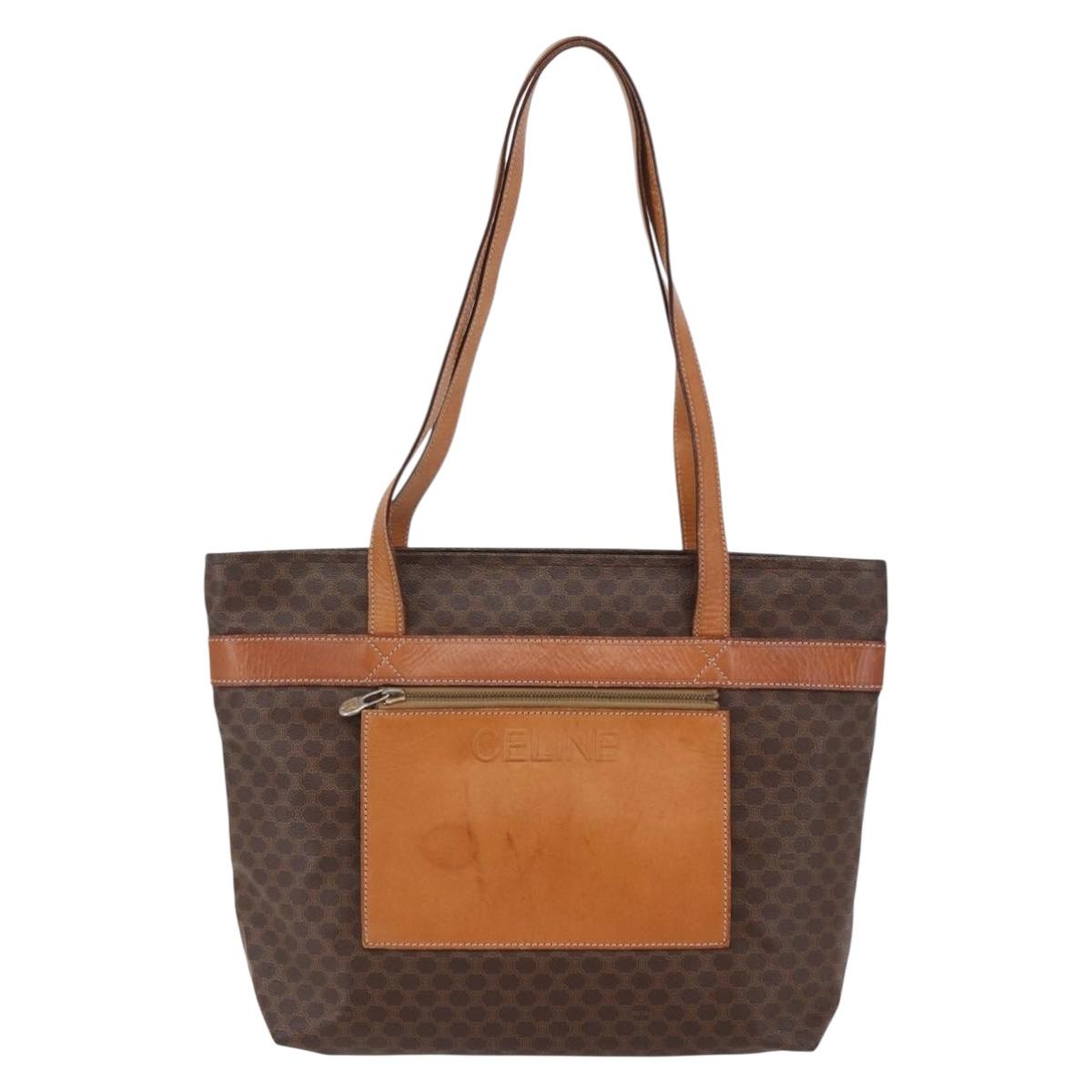CELINE Macadam Canvas Tote Bag PVC Leather Brown Auth ki6109