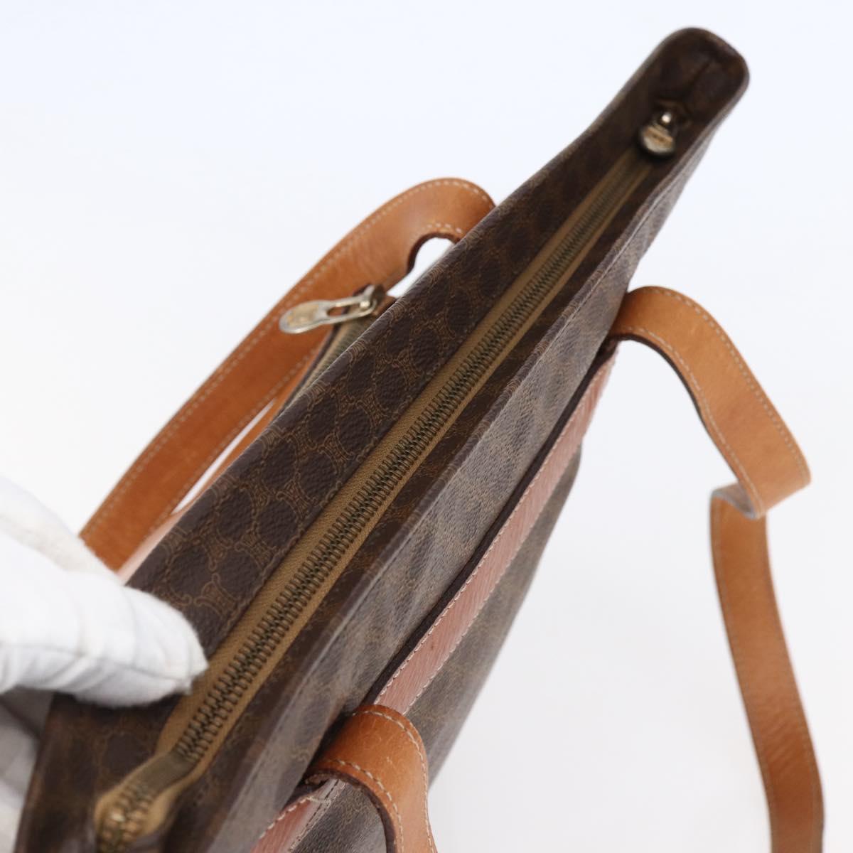 CELINE Macadam Canvas Tote Bag PVC Leather Brown Auth ki6109