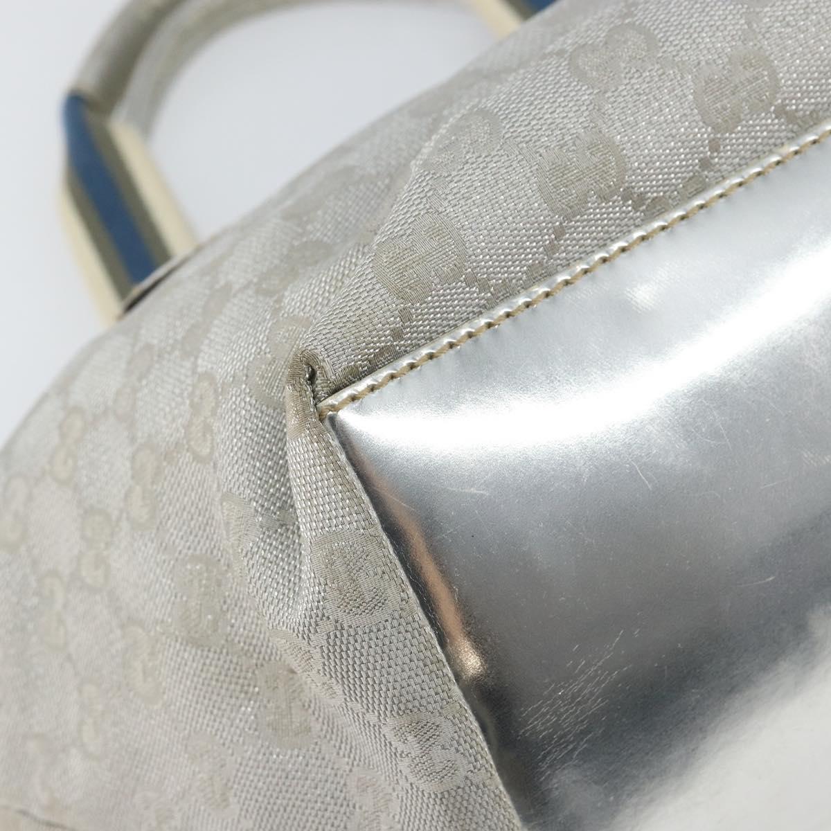 GUCCI GG Canvas Sherry Line Tote Bag Silver Blue khaki Auth ki6110