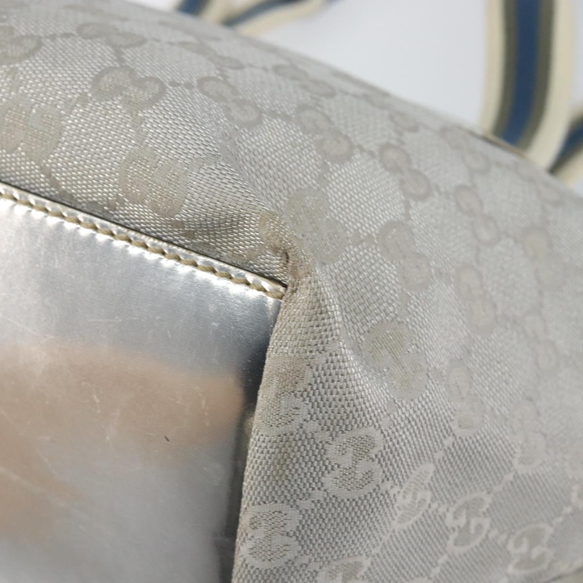 GUCCI GG Canvas Sherry Line Tote Bag Silver Blue khaki Auth ki6110