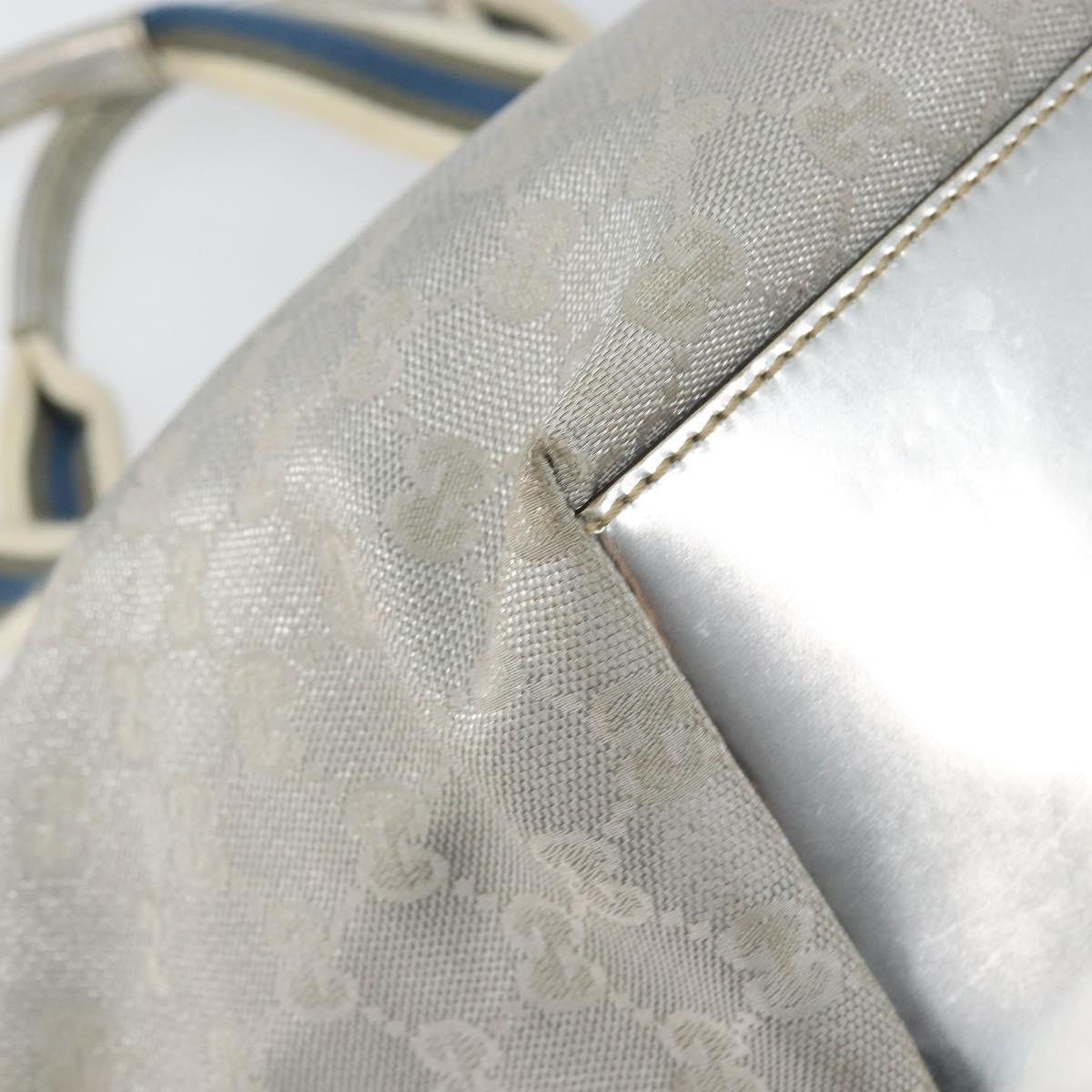 GUCCI GG Canvas Sherry Line Tote Bag Silver Blue khaki Auth ki6110