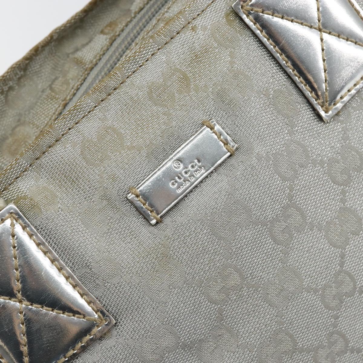 GUCCI GG Canvas Sherry Line Tote Bag Silver Blue khaki Auth ki6110