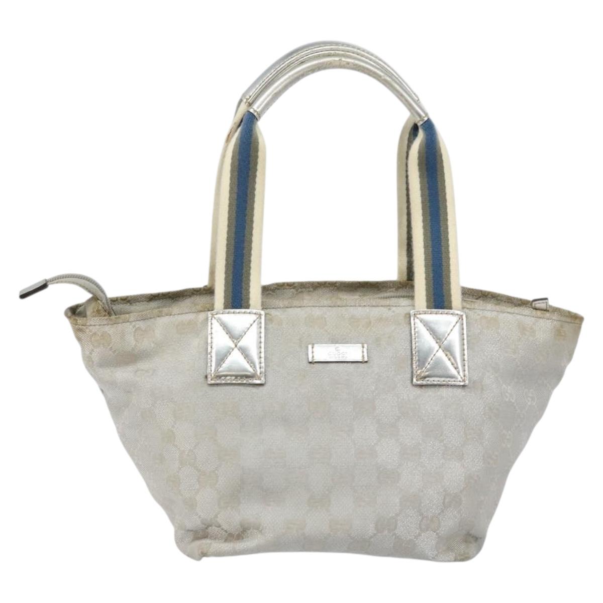 GUCCI GG Canvas Sherry Line Tote Bag Silver Blue khaki Auth ki6110