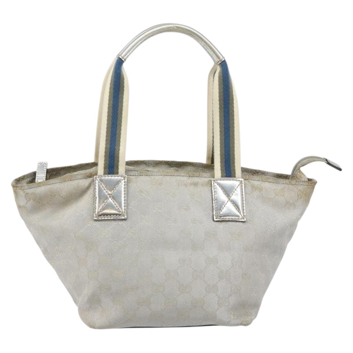 GUCCI GG Canvas Sherry Line Tote Bag Silver Blue khaki Auth ki6110
