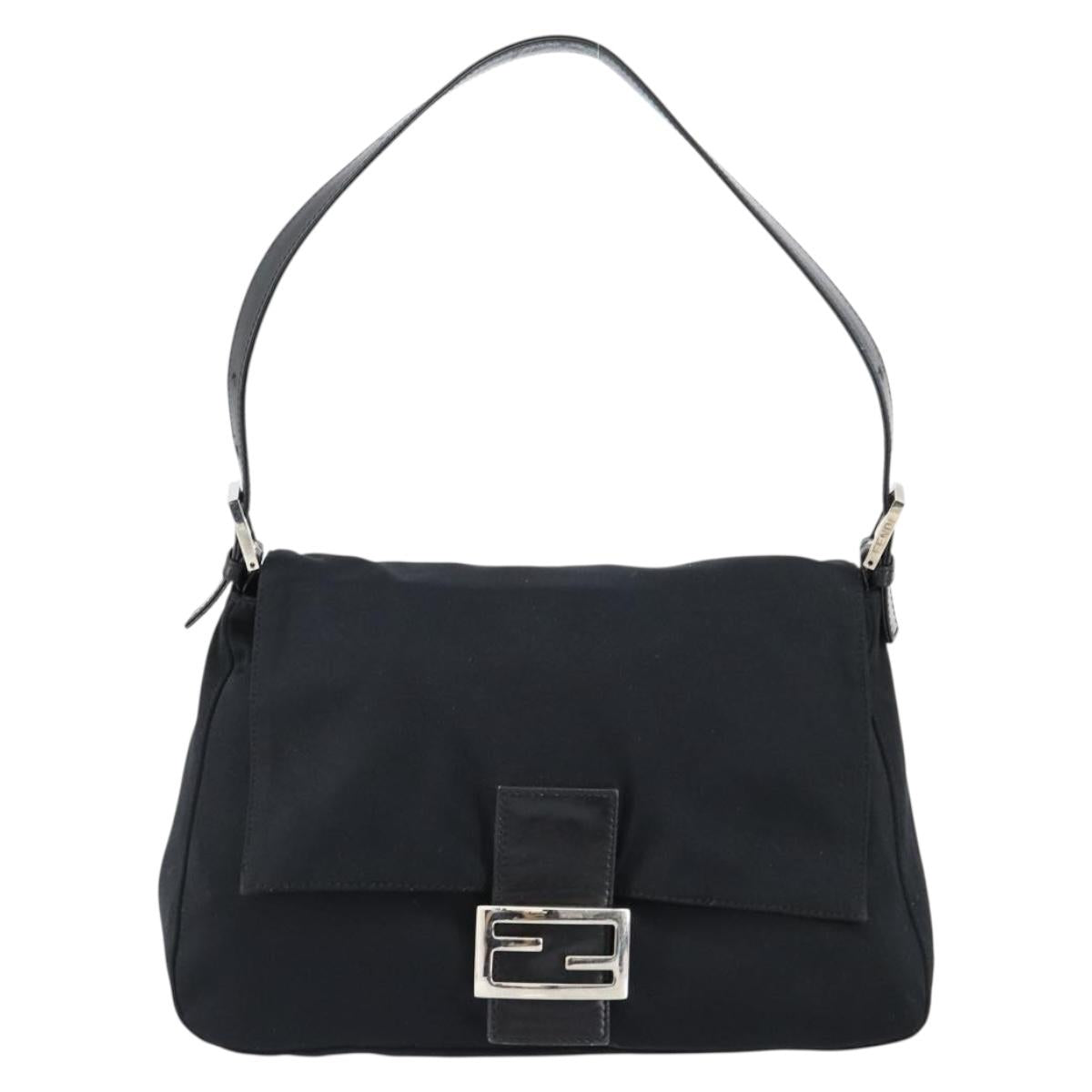 FENDI Mamma Baguette Shoulder Bag Nylon Black Silver Auth ki6120