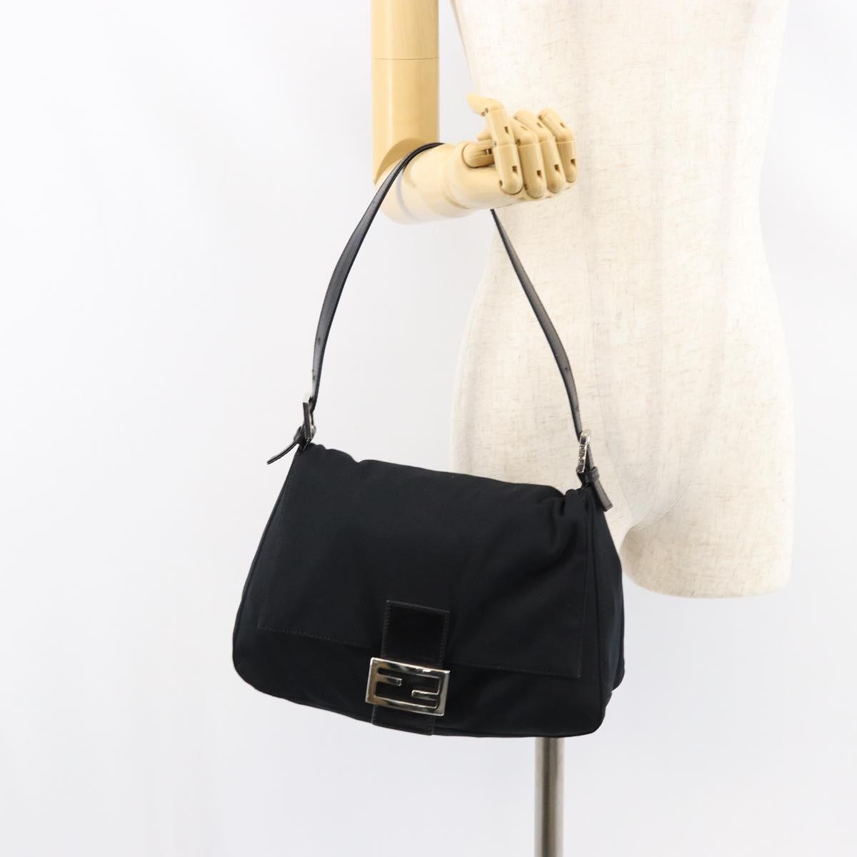 FENDI Mamma Baguette Shoulder Bag Nylon Black Silver Auth ki6120
