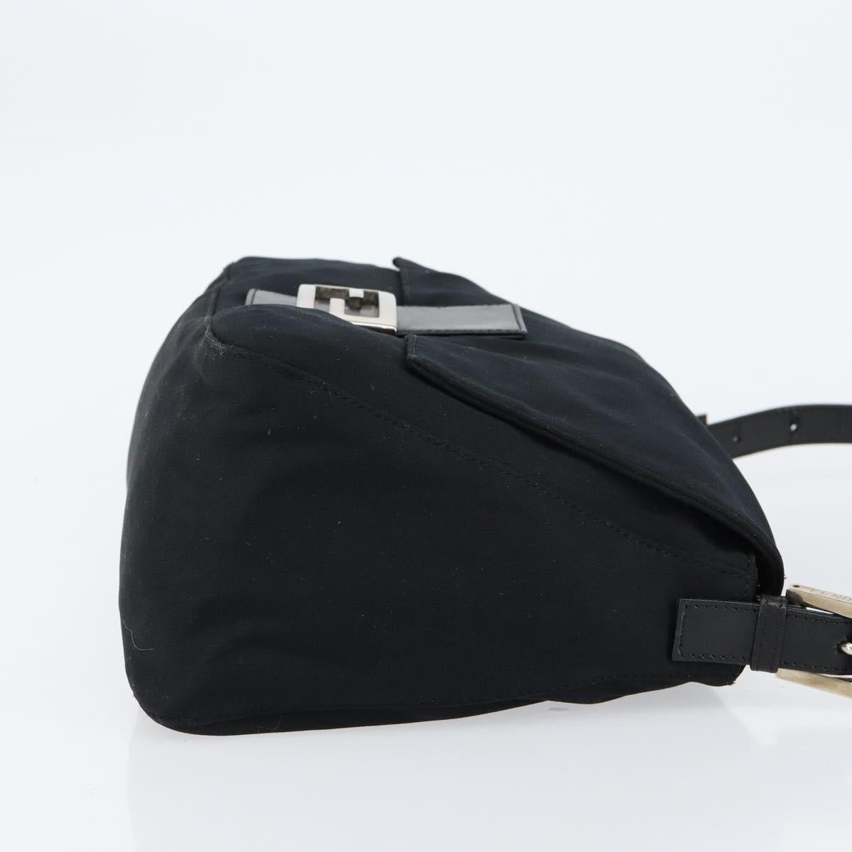FENDI Mamma Baguette Shoulder Bag Nylon Black Silver Auth ki6120