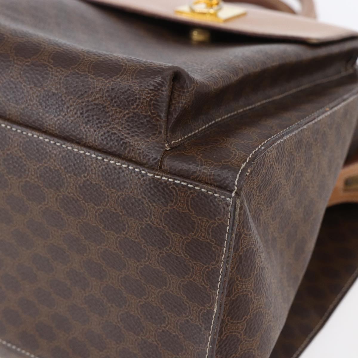 CELINE Macadam Canvas Tote Bag PVC Leather Brown Gold Auth ki6123